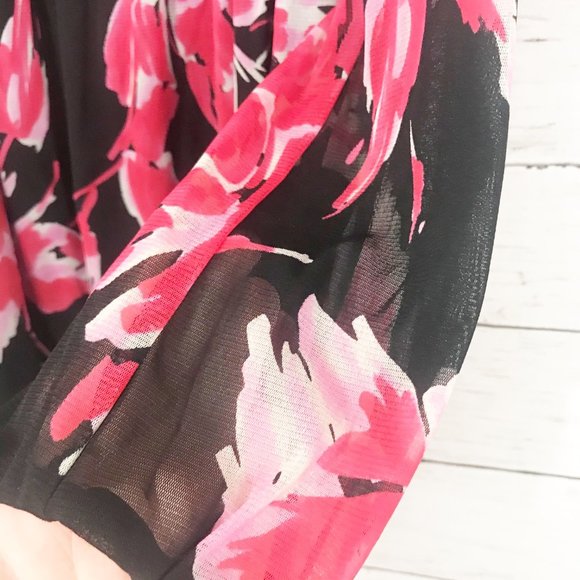 INC Black & Pink Floral Off The Shoulder Blouse - Picture 5 of 7